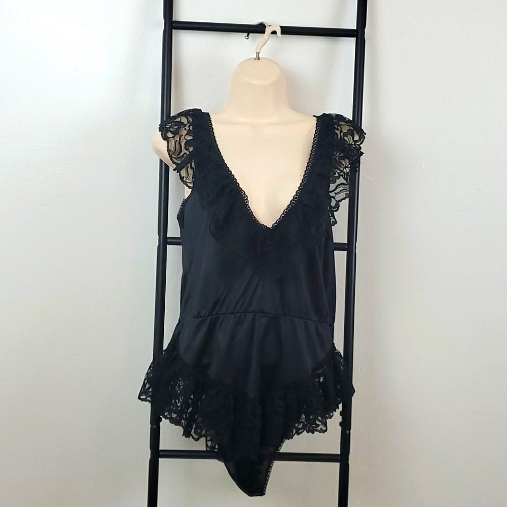 Vintage Alana Jale Black Lace Bodysuit Sexy Sheer 90s Y2K Size M